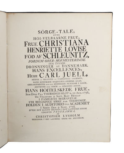 Sørge-tale over Höi-velbaarne Frue, Frue…