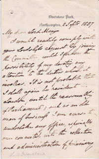 AUTOGRAPH LETTER SIGNED BY BRITISH ECONOMIST  SAMUEL LOYD JONES, LORD OVERSTONE. by Lord Overstone. Jones, Samuel Loyd - 1857.