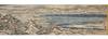 Picture handscroll (emaki) on paper, with four extremely long & highly detailed seasonal paintings, using brush & many colors of pigment, of four different views of the landscapes of Kobe, the connecting coastline, prominent landmarks, Osaka in the distance, the Inland Sea, & surrounding mountains