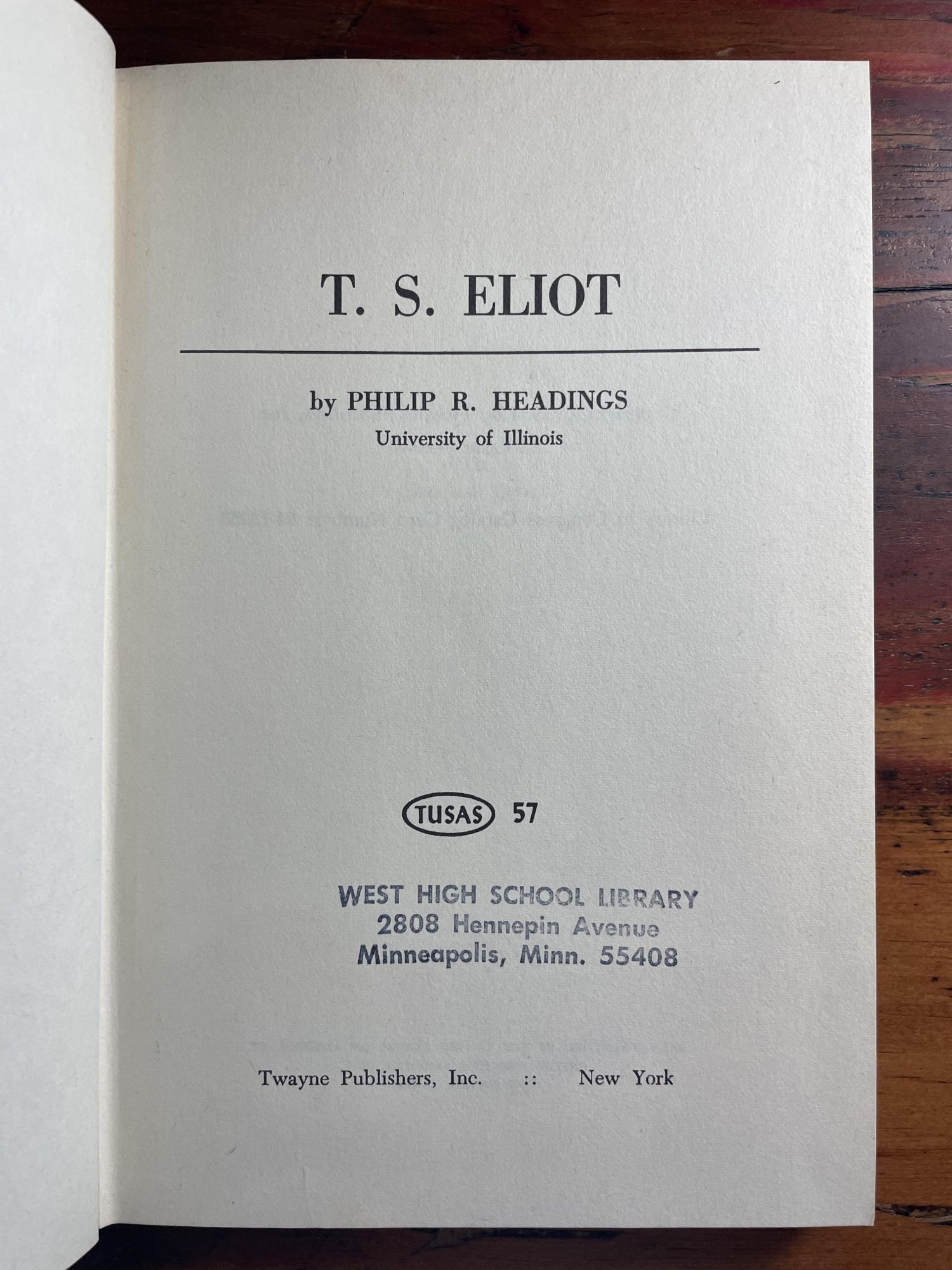希少　T.S. Eliot Philip R. Headings T. S. Eliot by Philip R. Headings | 1964 | Twayne Publishers, Inc