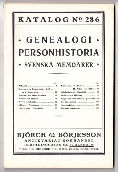 Björck & Börjesson. Katalog No. 286. Genealogi.…