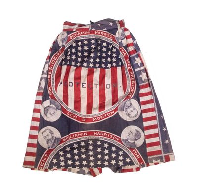 1888. Unique. Very Good+. Unique. Created using a Benjamin Harrison campaign bandanna and related bu...