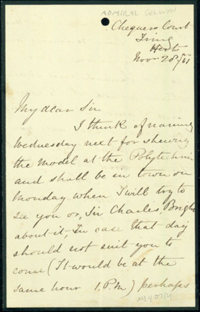 Autograph letter signed, probably to Latimer Clark