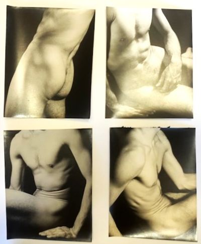 Four Large Original Mid-Century Silver Gelatin Studio-Quality Editorial Photographs of a Faceless Nude Male Model