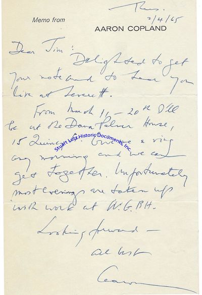 Letter Written By Aaron Copland, The Dean Of American Composers