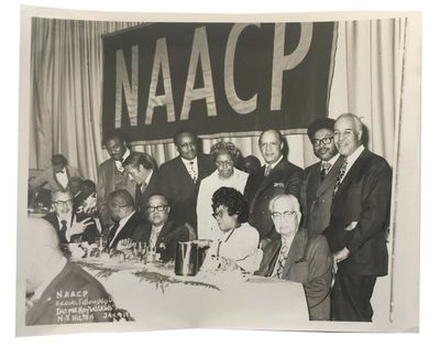 Photograph of NAACP Friendship Dinner at the N. Y. Hilton in 194-?. Glossy 8 x 10 (26 x 21cm.)