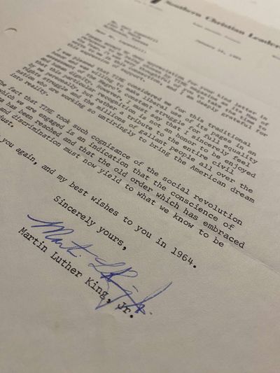[AFRICAN-AMERICANA]. [Typed Letter Signed, On being chosen as Time Magazine's "Man of the Year," as President of the Southern Christian Leadership Conference (SCLC), dated January 16, 1964]