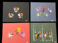 4 Original Works - Vibrant Splatter Art - Africans & Ostriches