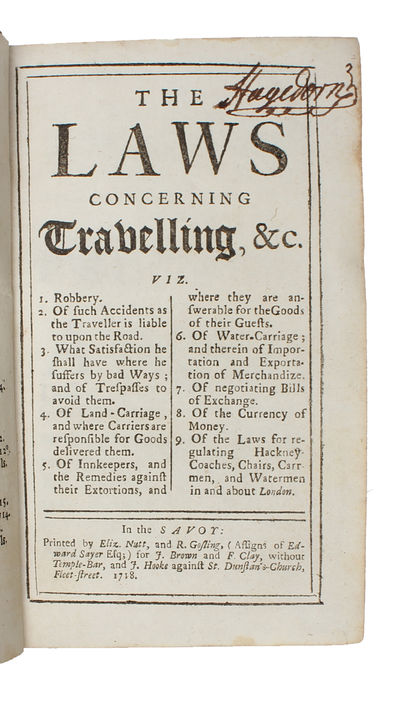 The Laws concerning travelling, &c viz. 1.…