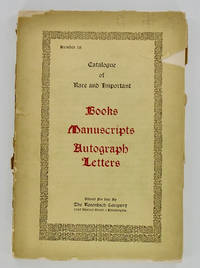 CATALOGUE OF RARE AND IMPORTANT BOOKS MANUSCRIPTS AUTOGRAPH LETTERS. No 18 by A. S. W ROSENBACH - First Edition - 1916 - from Hardy Books (SKU: 2425)