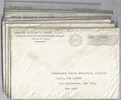 1943-1945 – Collection of letters documenting the assistance provided by Admiral William D. Leahy, “the second most powerful man in the world to boost the career of his long-time journalist friend