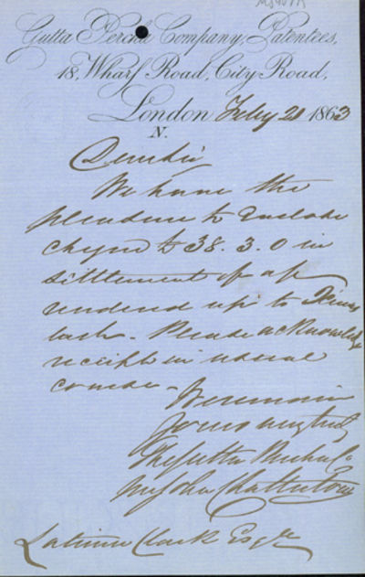 Autograph letter signed to Latimer Clark