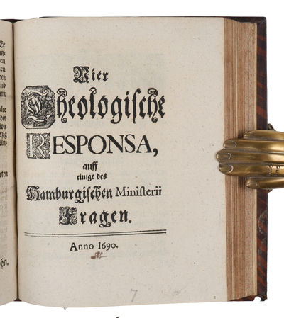- Hans Wandal: Chiliasmi veteris et novi orthodoxa consideratio. Copenhagen, Bockenhoffer for Liebe, 1692. - Johann Wilhelm Petersen: Send-Schreiben an einige Theologos... (No place, nor printer), 1692. - Idem: Weiteres Nachdencken... vom Chiliastisch... - [SAMMELBAND ON EARLY PIETISM CONTROVERSIES] (photo 5)
