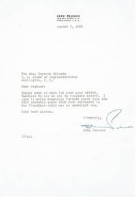 image of TYPED LETTER to Congressman Seymour Halpern SIGNED by Journalist and