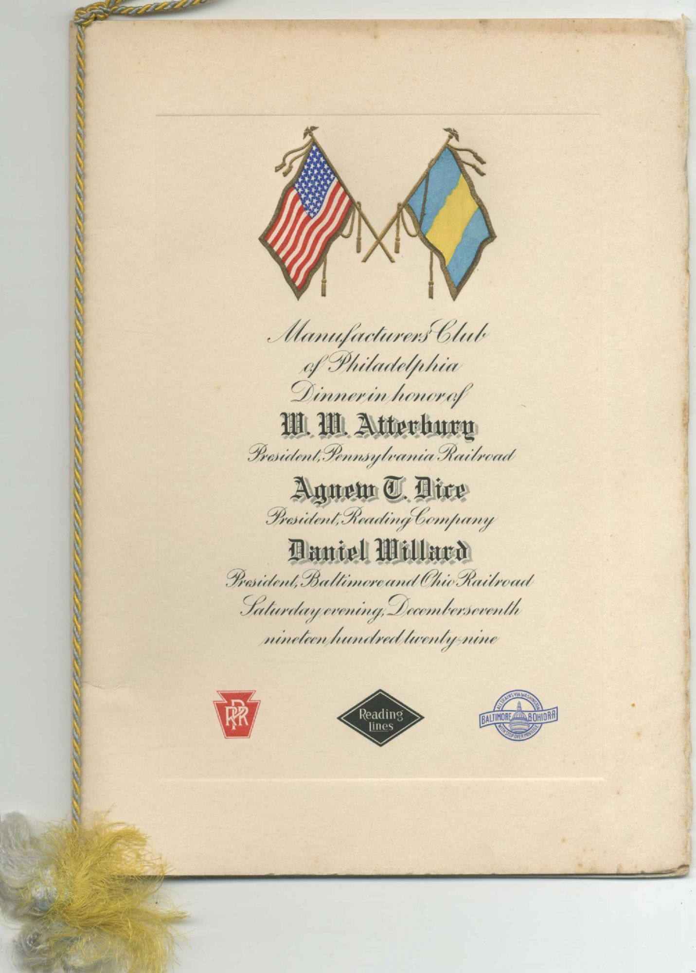 (Menu): Manufacturers' Club of Philadelphia Dinner