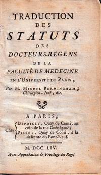 cover of Traduction des Statuts des Docteurs-Régens de la Faculté de Médecine en l'Université de Paris