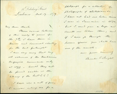Autograph letter signed to Latimer Clark