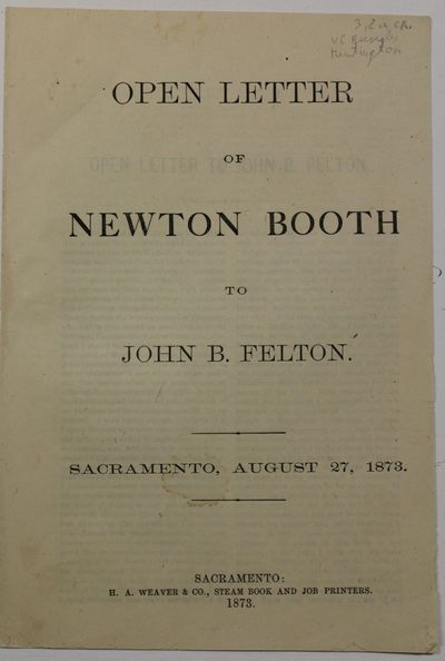 OPEN LETTER OF NEWTON BOOTH TO JOHN B. FELTON
