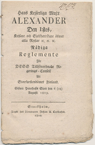 Hans kejserliga maj:t Alexander den I:stes,…