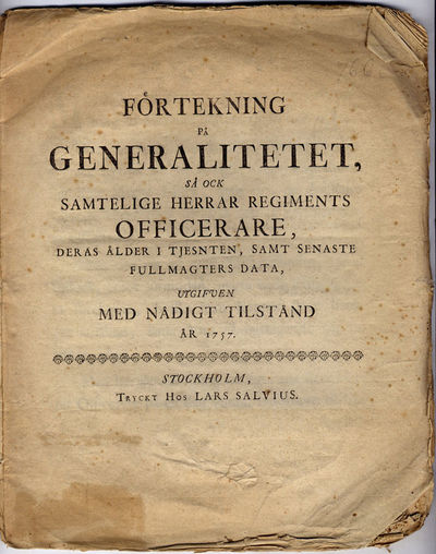Förtekning på generalitetet så ock samtelige…