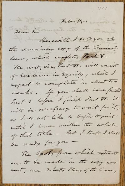 Autograph Letter Signed [Boston?] February 14, [1853] to “Mr. Houghton”