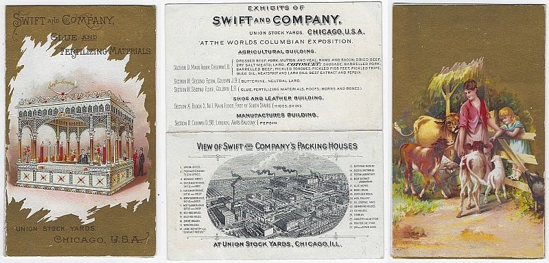 Advertisement - Victorian Trade Folder for Swift and Company Glue and Fertilizing, Union Stock Yards, World's Columbian Exposition, Chicago, Illinois