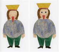 Handmade Watercolor Boy - Sticks out Tongue & Closes Eyes [1860]