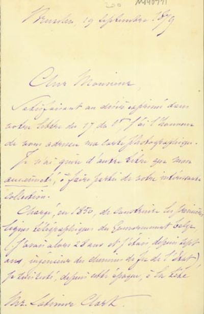 Autograph letter signed to Latimer Clark