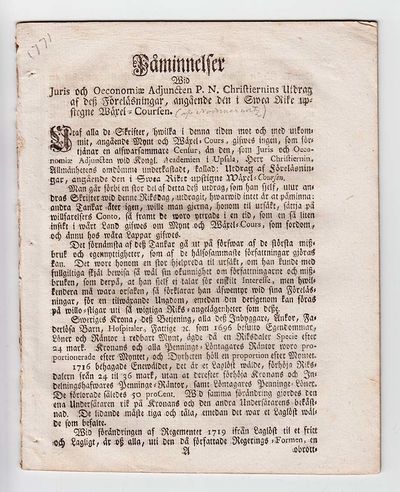 Påminnelser wid juris och oeconomiæ adjuncten P.…