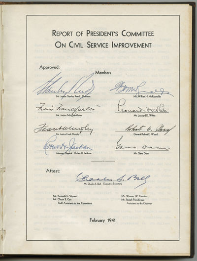 First Edition of FDRs Committee for Civil Service Improvement Report, Signed by Three Supreme Court Justices