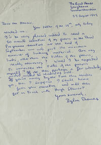 Autograph Letter Signed ("Dylan Thomas"), to producer Frank Hauser at the British Broadcasting Corporation, agreeing to read his poems on a radio program