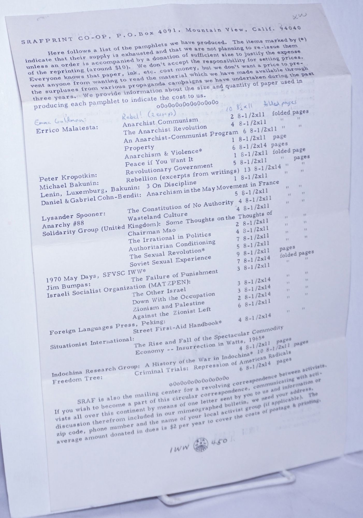 Srafprint Co Op List Of Pamphlets Offered By The Printshop