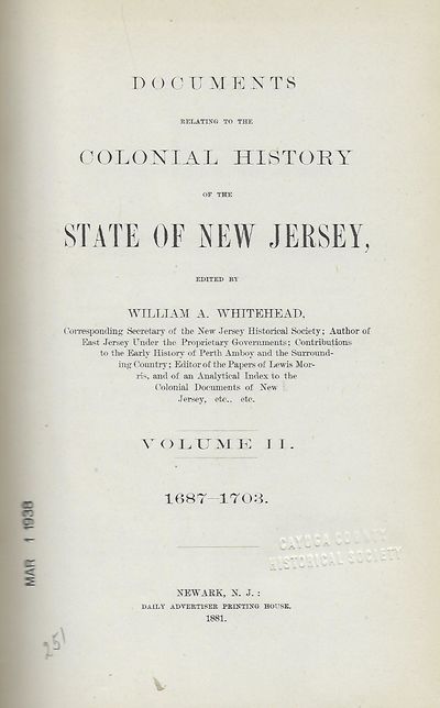 DOCUMENTS RELATING TO THE COLONIAL HISTORY. VOLUME II 1687-1703