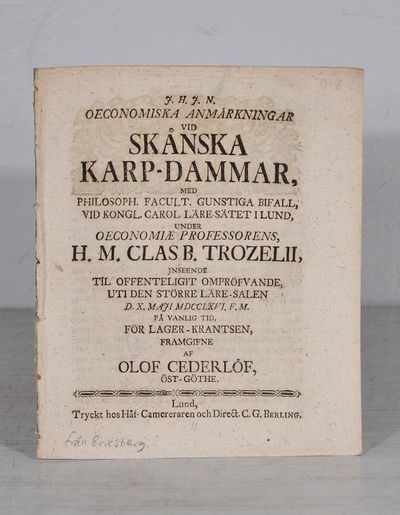 Oeconomiska anmärkningar vid skånska karp-dammar.…