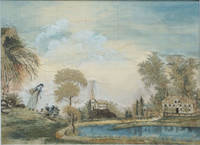 image of Silk & Watercolor Embroidered Landscape; A Woman and Child Playing by the Pastor's Pond