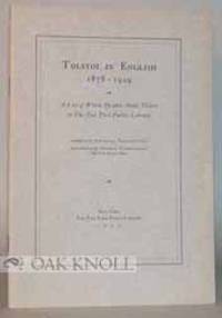 TOLSTOI IN ENGLISH 1878-1929