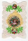Never forget me" -- 12mo Valentine with Lace Paper, Embossed Victorian Scrap, Silver Decorated Paper