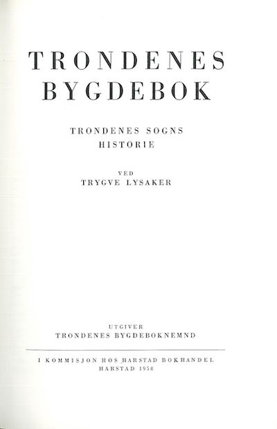 Trondenes bygdebok. Trondenes sogns historie.
