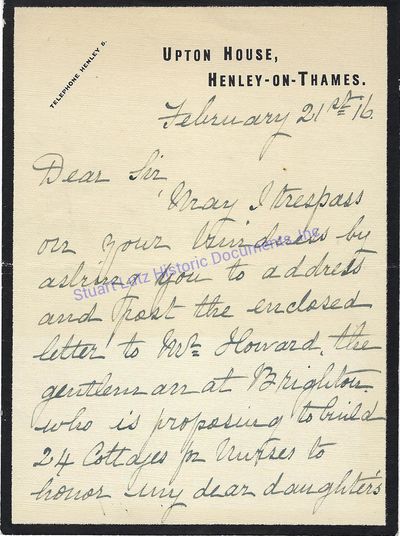 The Mother Of Executed Nurse Edith Cavell Writes A Letter About Building Cottages For Nurses To Remember Her Daughter
