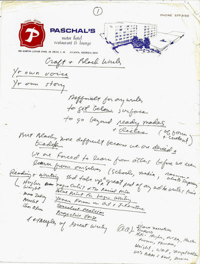 AUTOGRAPH MANUSCRIPT: Craft & Black Writer