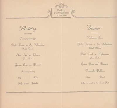 (MENY) N.A.L. Cabin, Stavangerfjord. 7 menyer. 3.…
