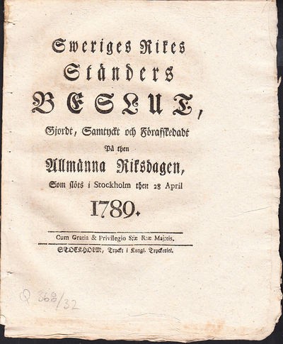 Sweriges rikes ständers beslut, gjordt, samtyckt…