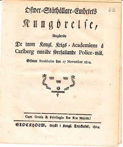 Öfwer-Ståthållare-Embetets Kungörelse, Angående…