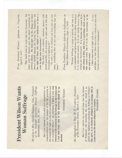 President Wilson Wants Woman Suffrage, 1917
