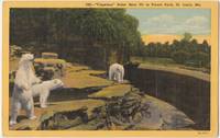 Cageless Polar Bear Pit in Forest Park, St. Louis, Mo, 1953 used linen Postcard