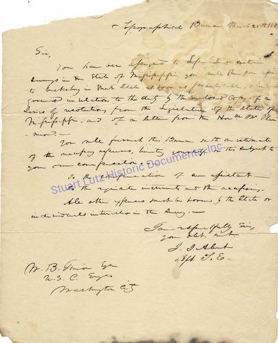 Topographical Engineer John Abert Writes About Surveys In The State Of MississippiAs Soon As Practicable