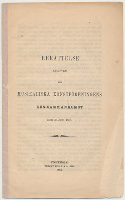 Berättelse afgifven vid Musikaliska…