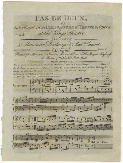 Pas de Deux, as Introduced in Allessandro[!] e' Timoteo, Opera at the King's Theatre. Danced by Monsieur Deshayes & Madlle. Parisot [Piano score]