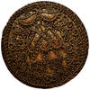 Small round box decorated with straw marquetry and embroidery