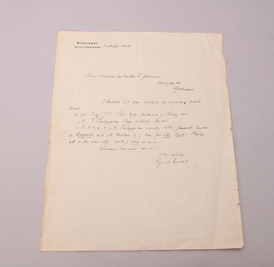 Håndskrevet brev fra Sigrid Undset til den danske…